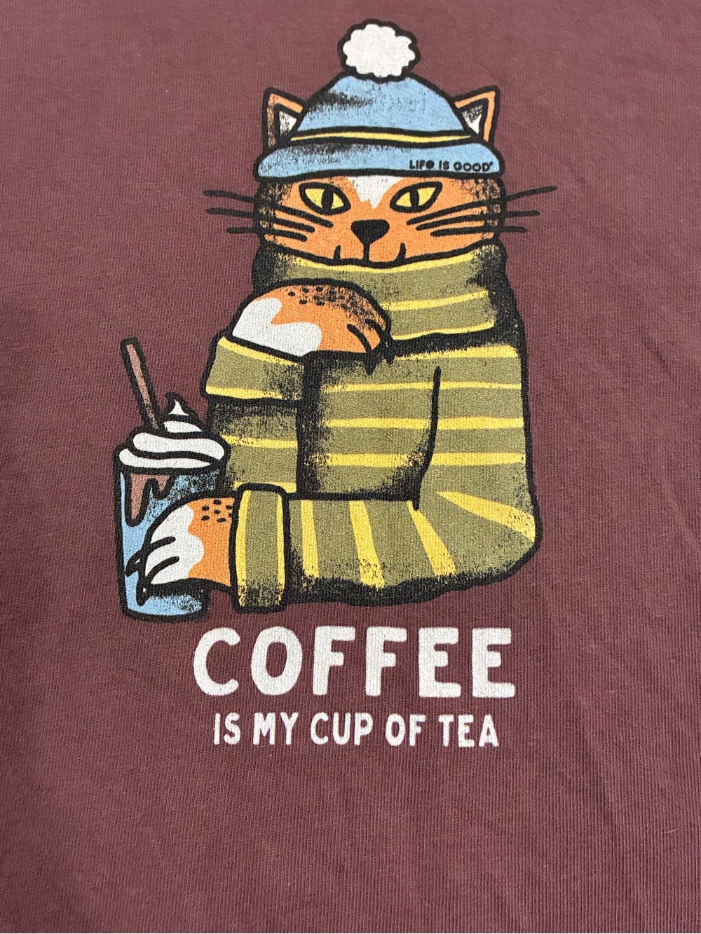 Life Is Good Brown Cat Coffee Graphic Tee | Size XXL - Picture 2 of 7